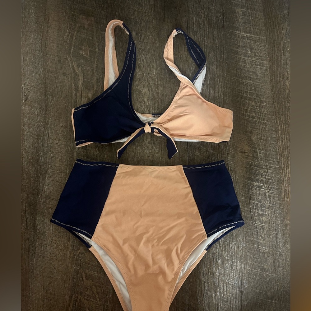 High wasted pink and purple bikini set